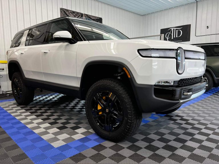 White Rivian R1S with complete PPF protection at Attention To Details