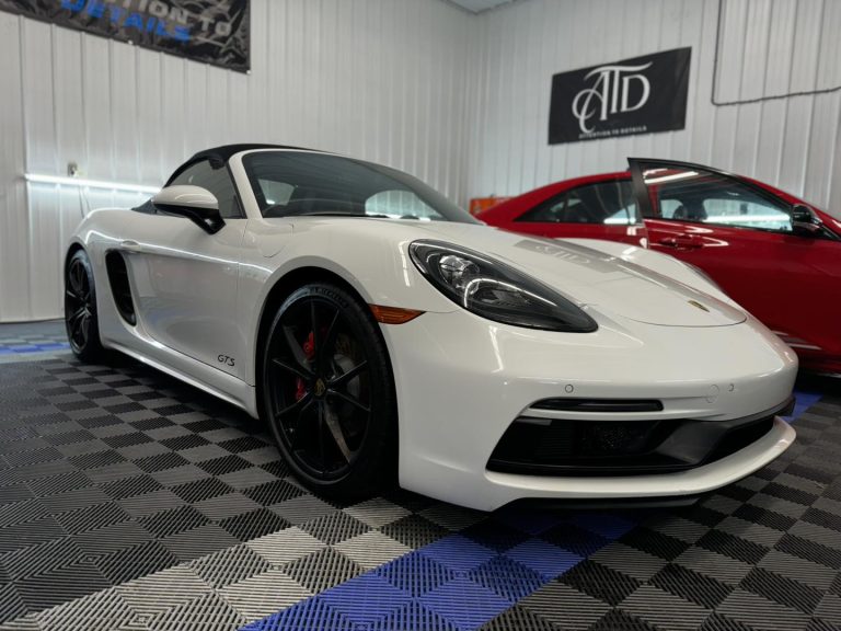 White Porsche Boxster with paint protection film installation